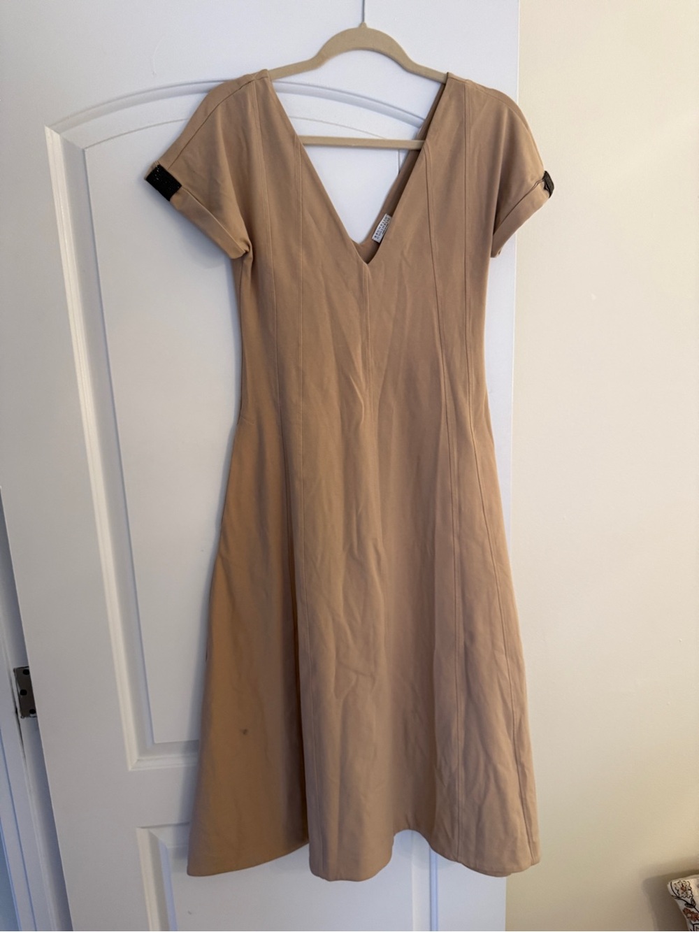 Brunello Cucinelli Tan V-Neck Midi Dress